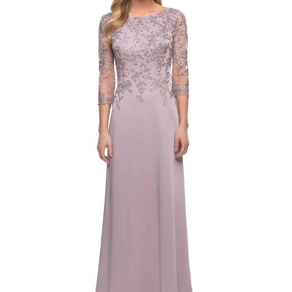 NWT La Femme Floral Appliqué Jersey Column Skirt Gown Size 8